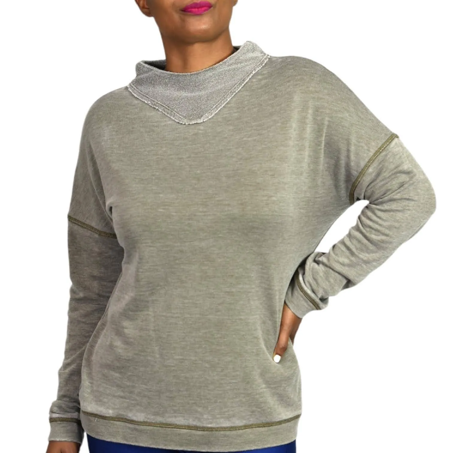 525 America Funnel Neck Sweatshirt Gray French Terry Pullover Lounge Size Large