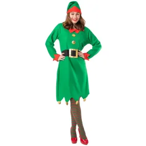 Adults Santa's Helper Dress & Hat Green Christmas Elf Costume