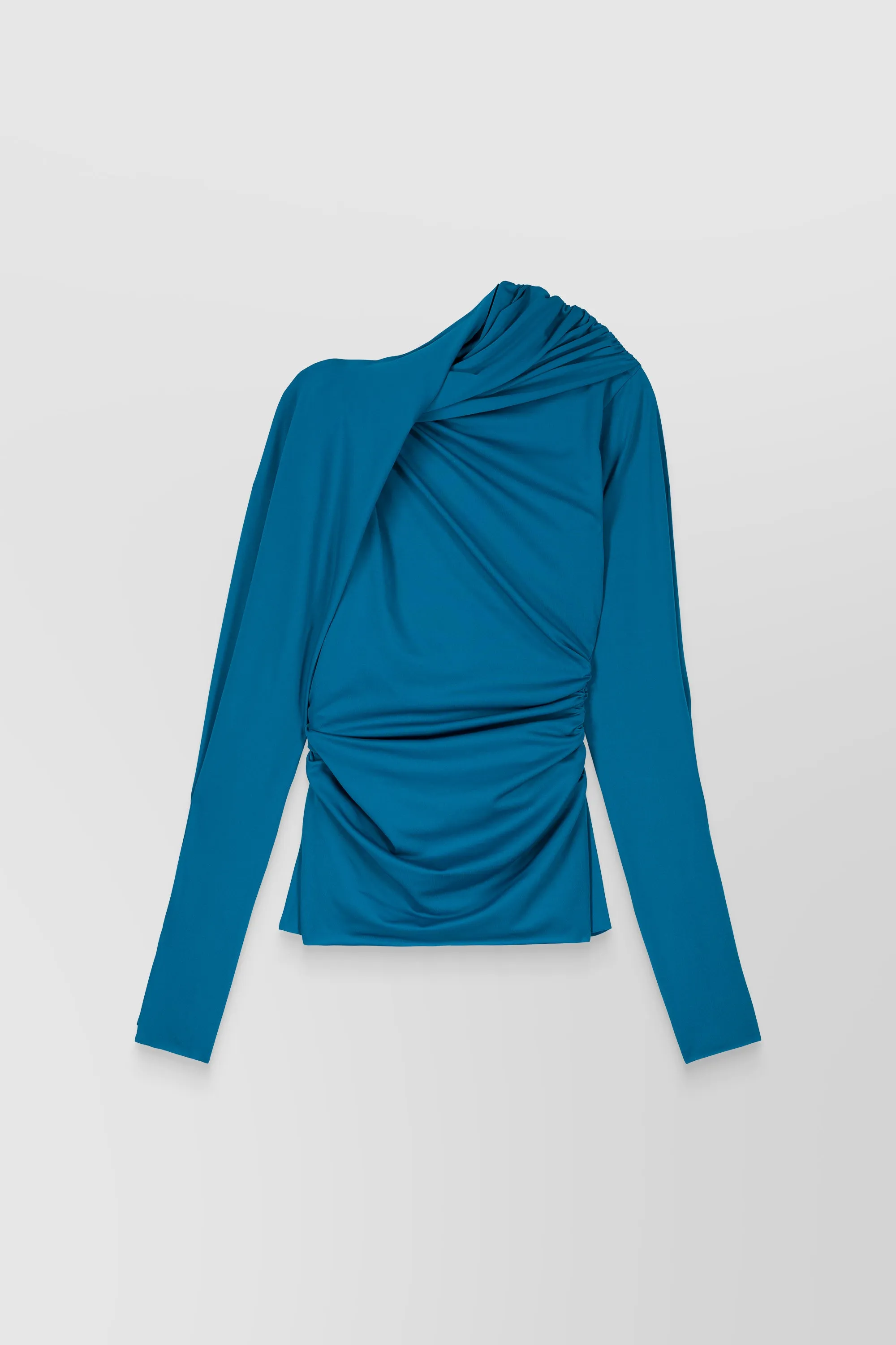 Asymmetric draped long sleeved soft seaqual top