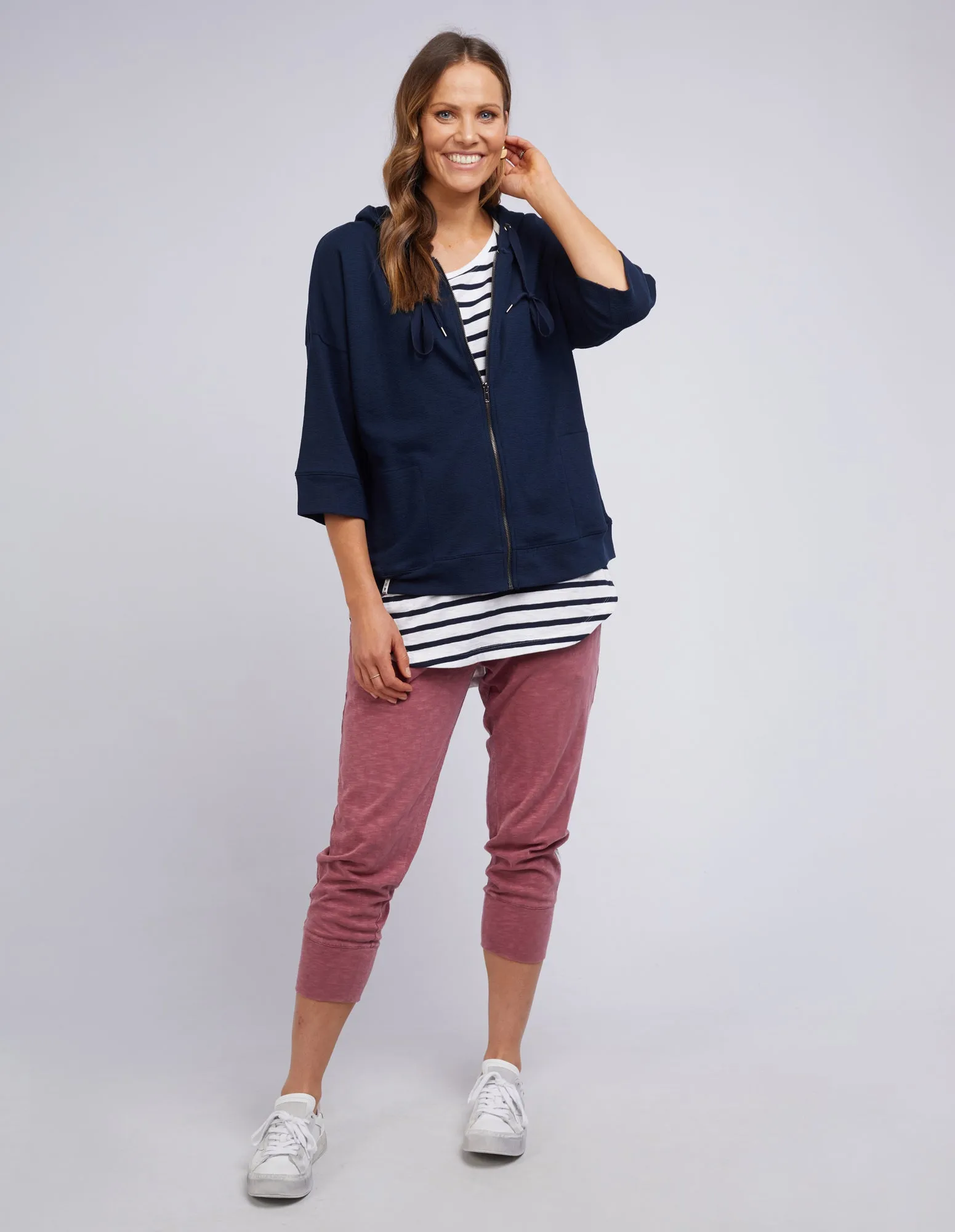 Beachy Zip Hoodie Navy