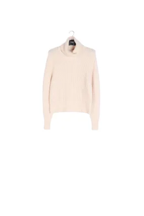 Beige ribbed-knit turtleneck sweater