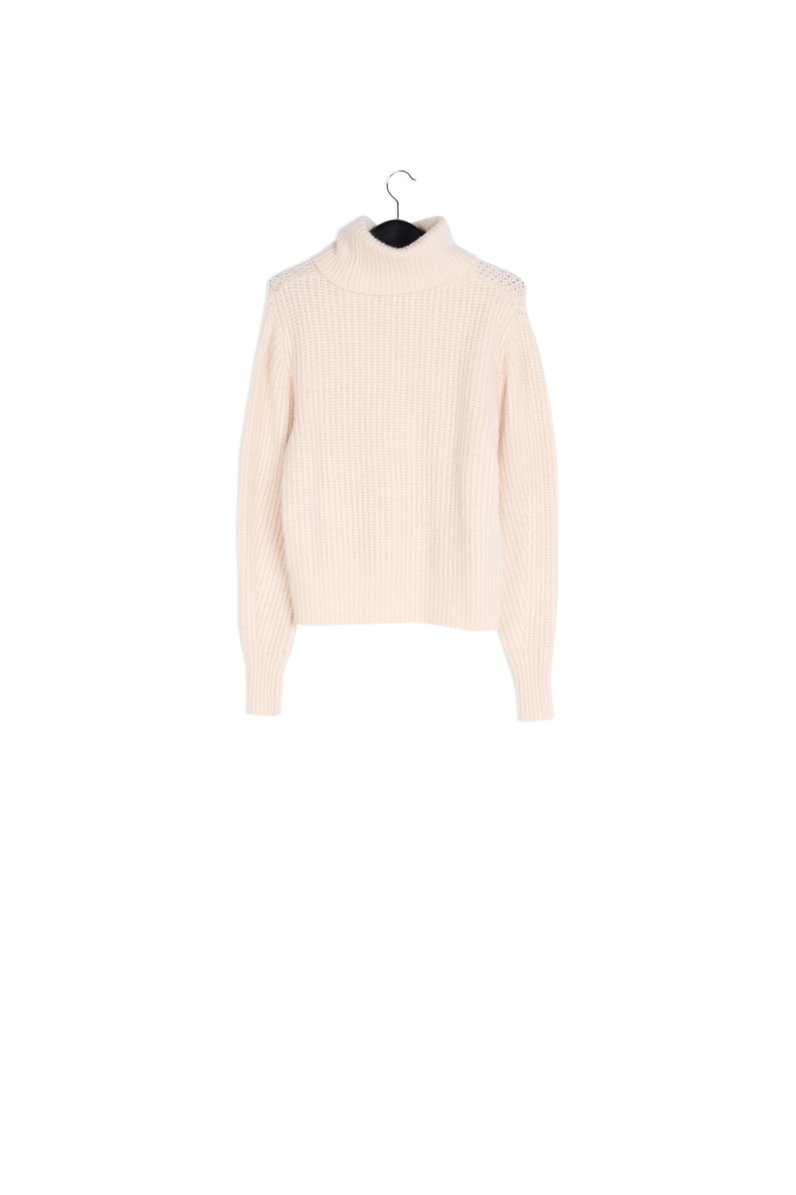 Beige ribbed-knit turtleneck sweater