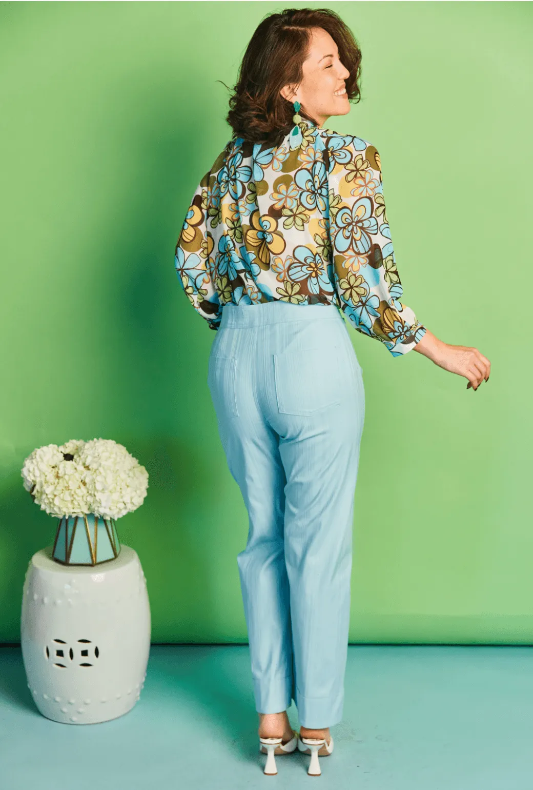 Big Bow Blouse - Aqua Daisy