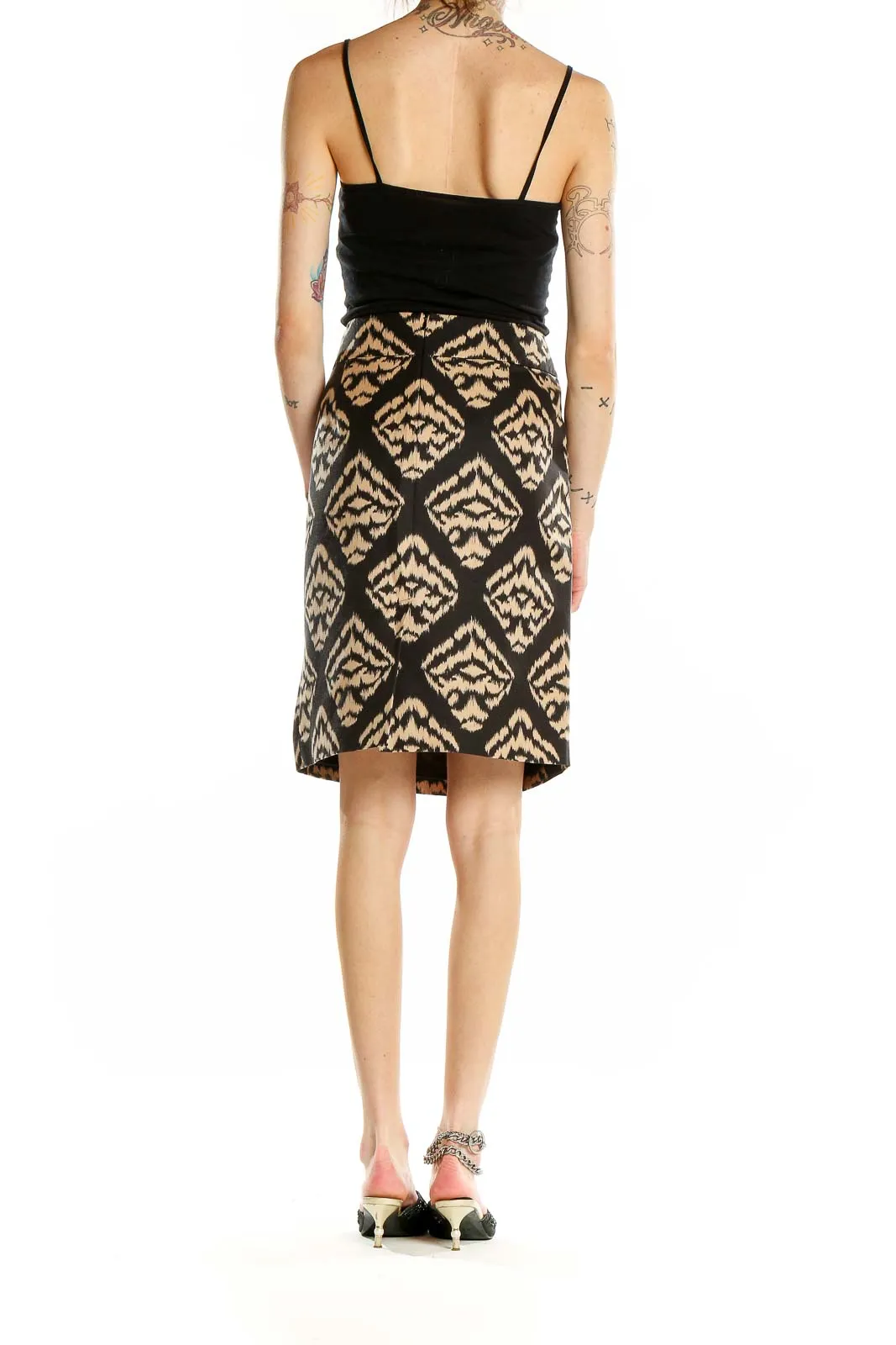 Black and Tan Ikat Print Pencil Skirt