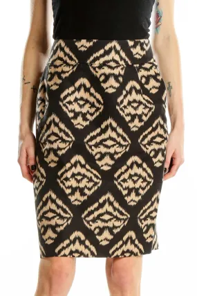 Black and Tan Ikat Print Pencil Skirt