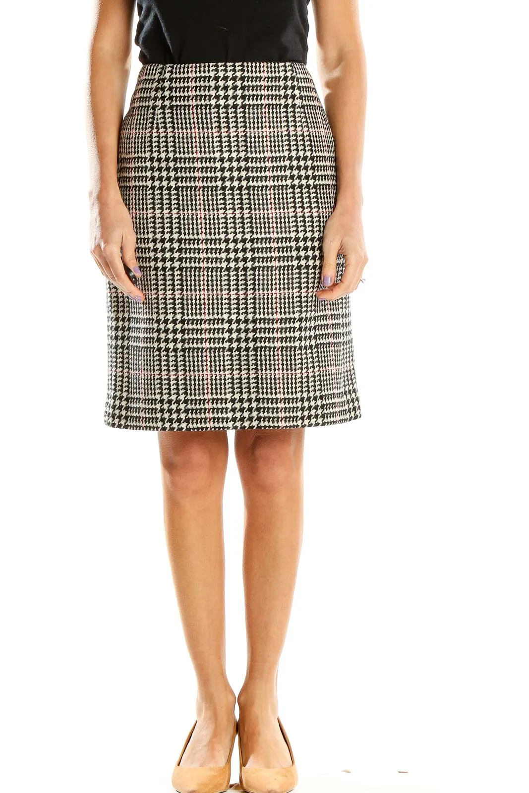 Black and White Houndstooth Pencil Skirt