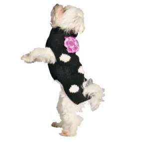 Black Flower Polka Dot Hand Knit Wool Dog Sweater by Chilly Dog