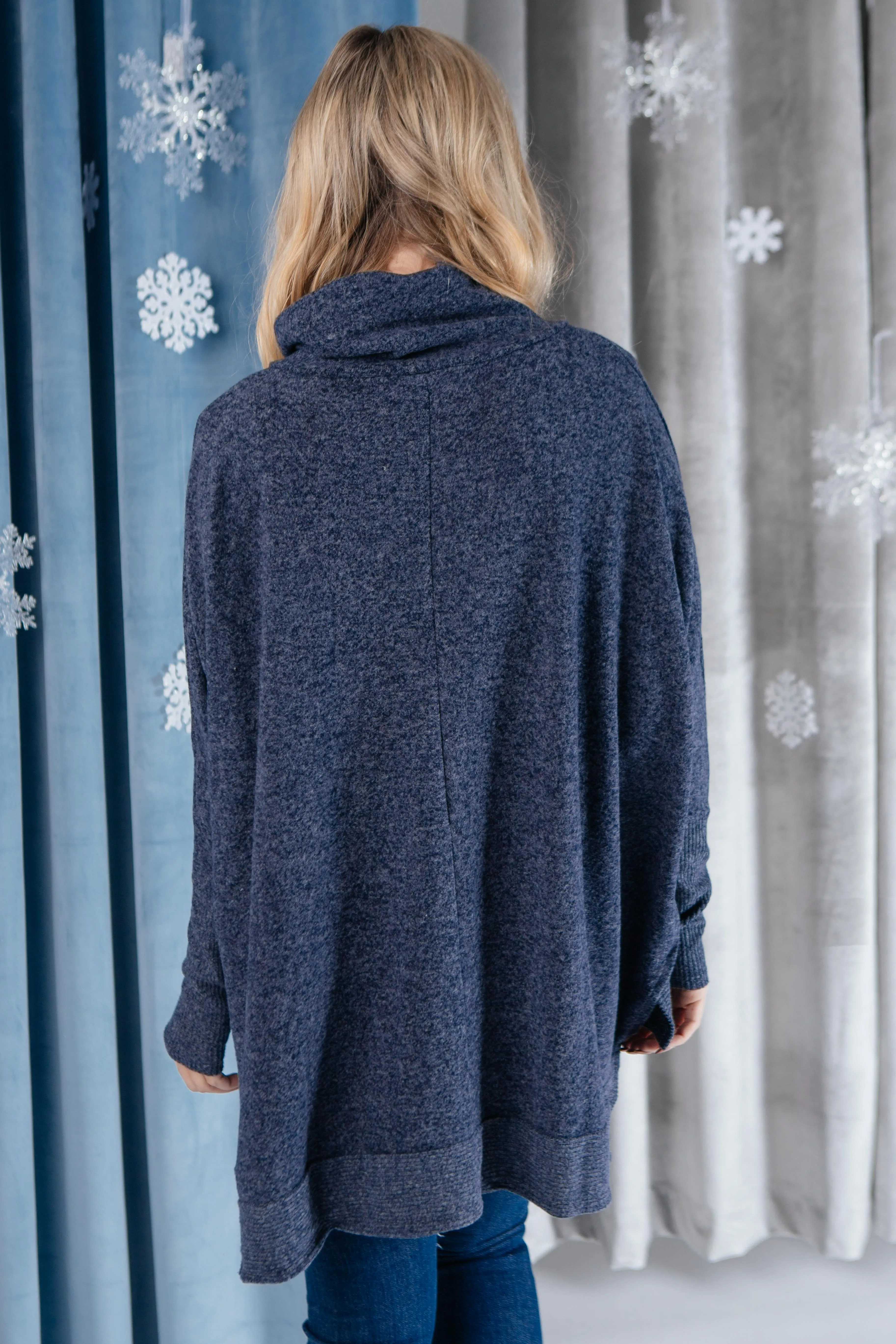 Brushed Melange Cowl Neck Sweater in Navy