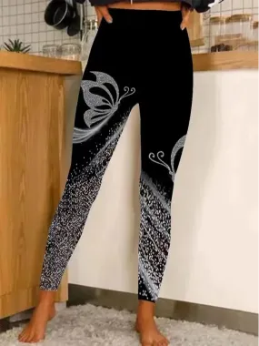 Casual Butterflies Print Winter Warm Slim Legging For Women BB66