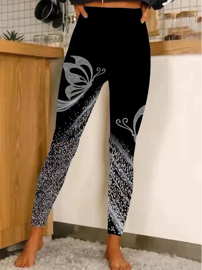 Casual Butterflies Print Winter Warm Slim Legging For Women BB66