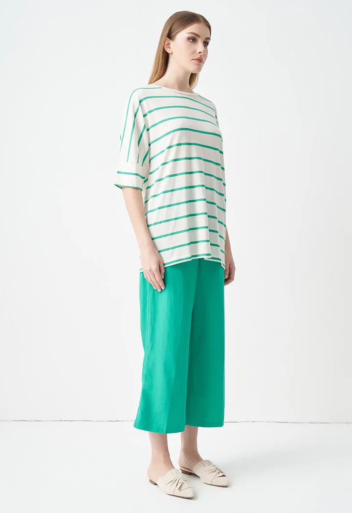 Choice Striped Short Dolman Sleeves T-Shirt Green