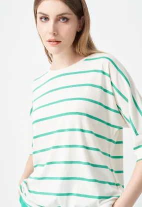 Choice Striped Short Dolman Sleeves T-Shirt Green