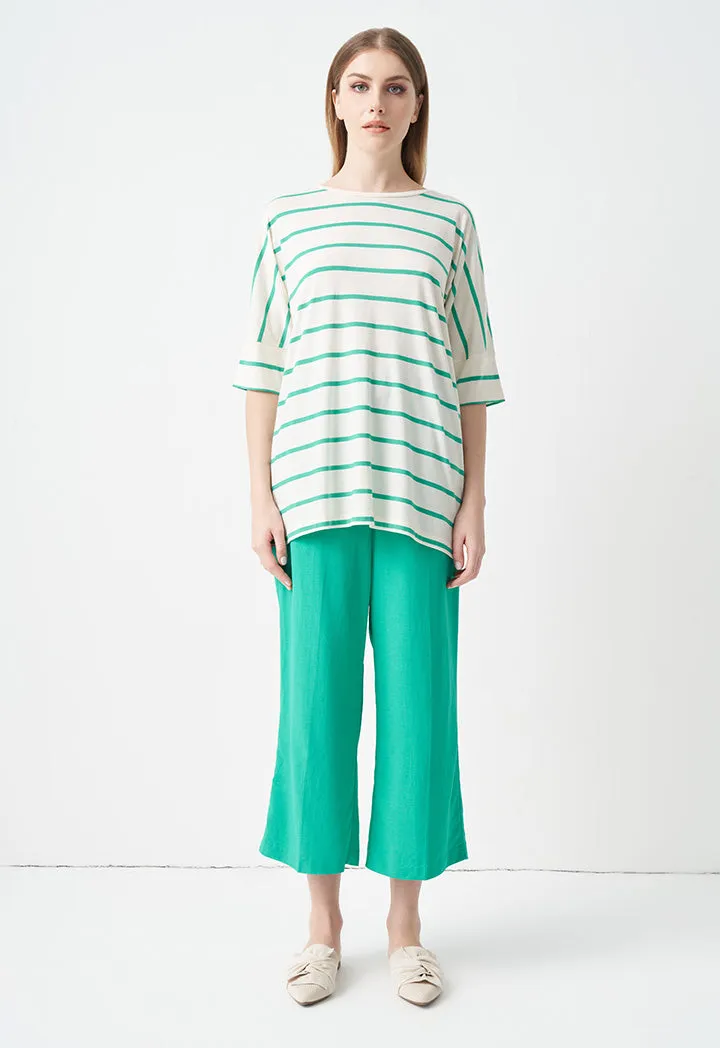 Choice Striped Short Dolman Sleeves T-Shirt Green