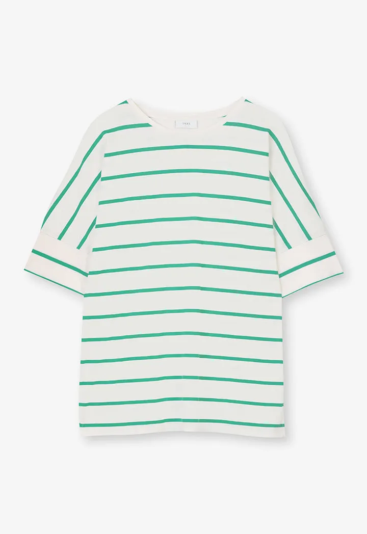 Choice Striped Short Dolman Sleeves T-Shirt Green