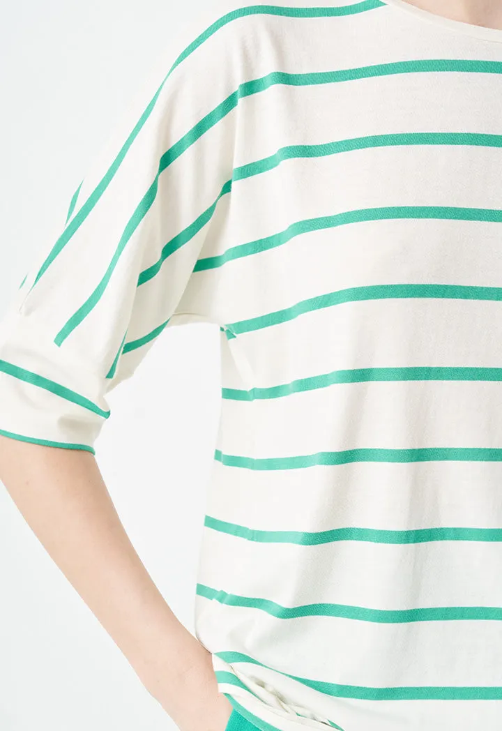 Choice Striped Short Dolman Sleeves T-Shirt Green