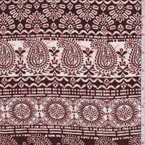 Coffee/Ivory Paisley/Medallion Stripe Crepon Fabric