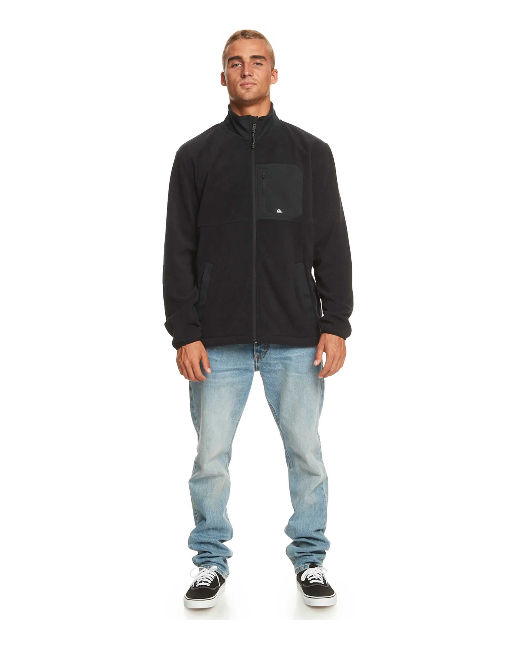 Collar Zip Fleece Jacket in Black