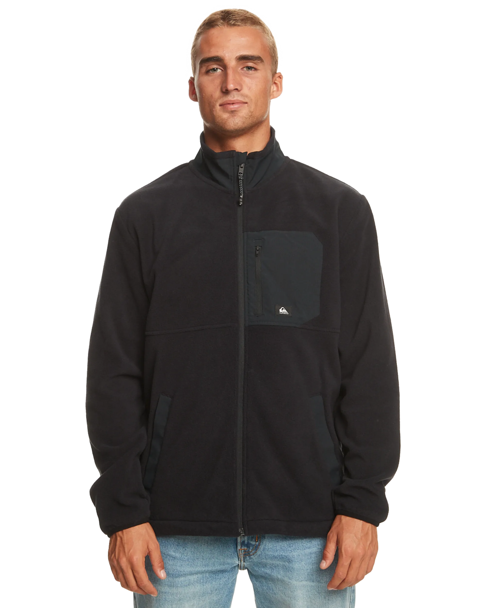 Collar Zip Fleece Jacket in Black