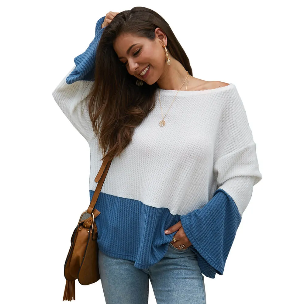 Colorblock Patchwork Bell Sleeve Sweater