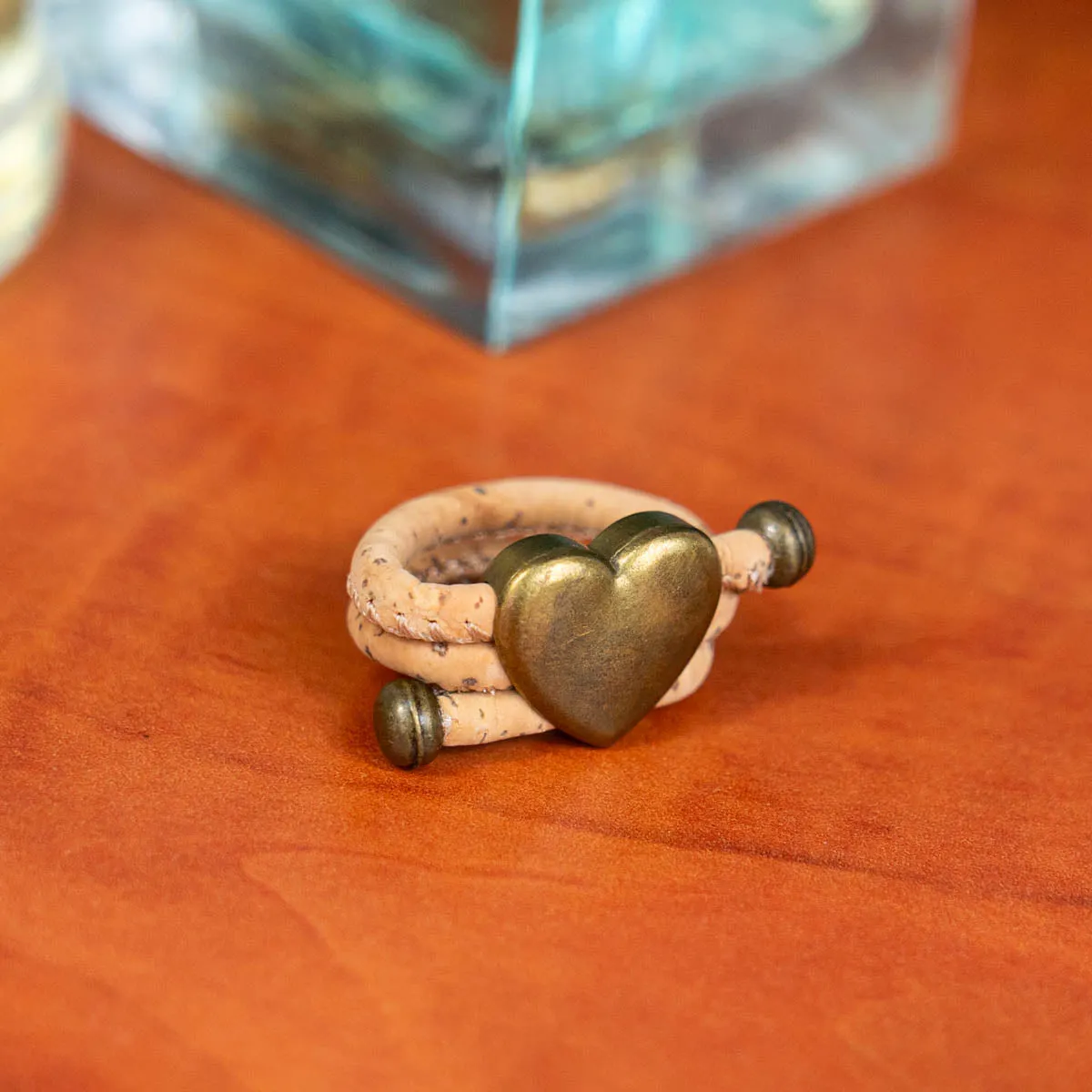 Colored cork line and bronze heart alloy hardware handmade women's ring  RW-045-MIX-10