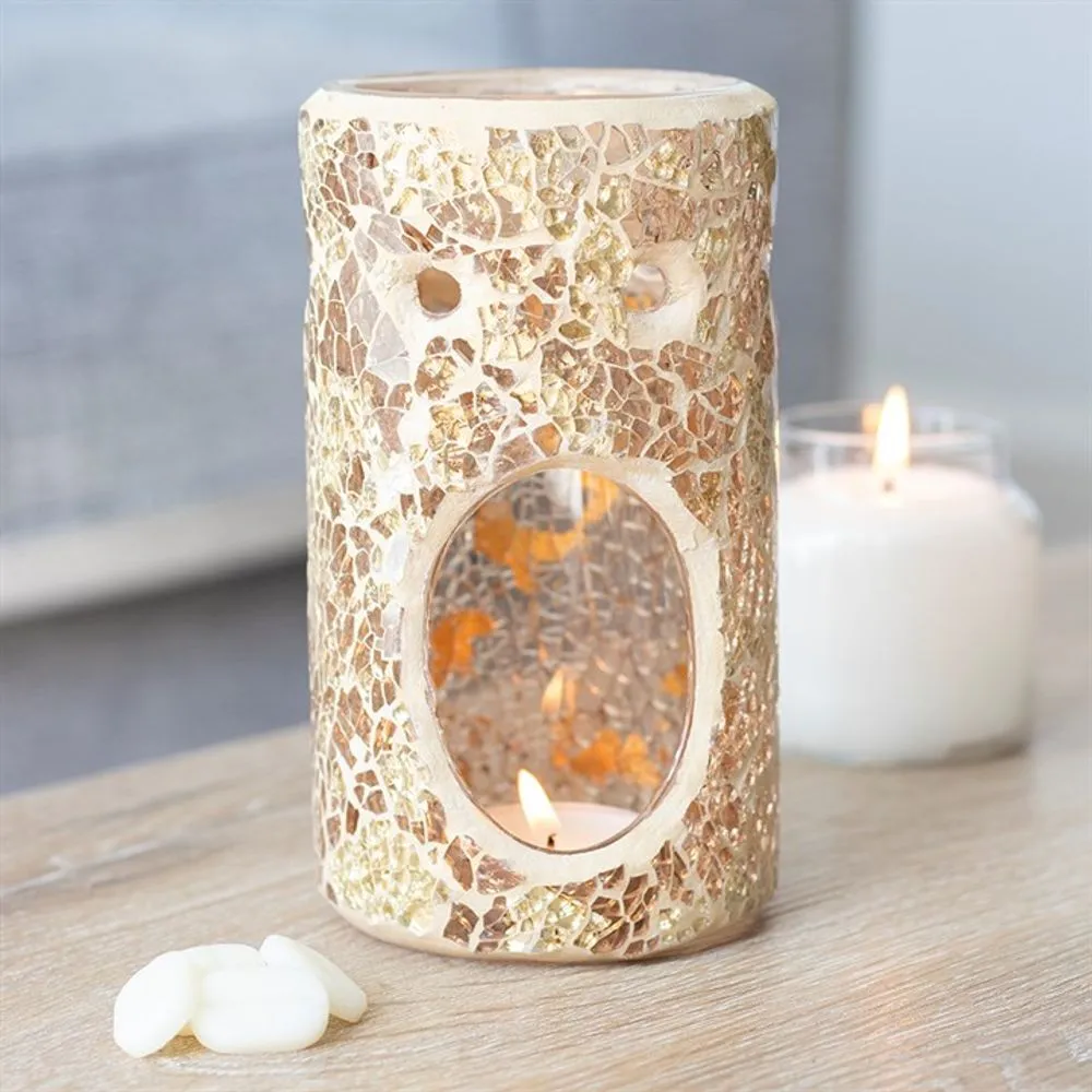 Crackle Glass Oil Burner - Gold Pillar - Home Fragrance Accessory