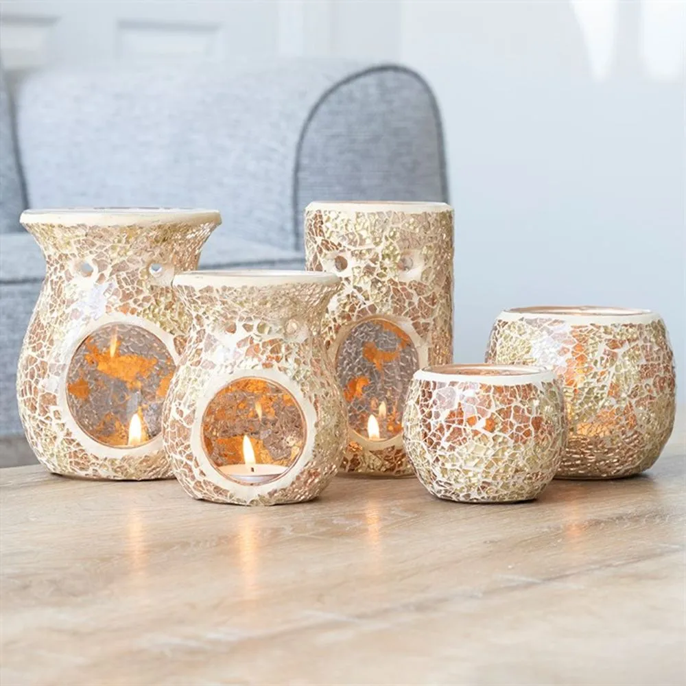 Crackle Glass Oil Burner - Gold Pillar - Home Fragrance Accessory