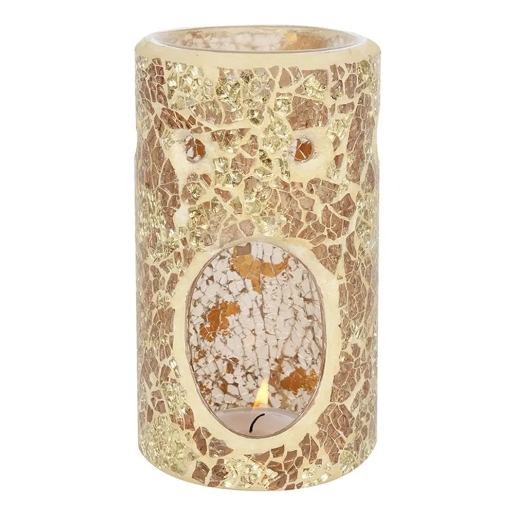 Crackle Glass Oil Burner - Gold Pillar - Home Fragrance Accessory