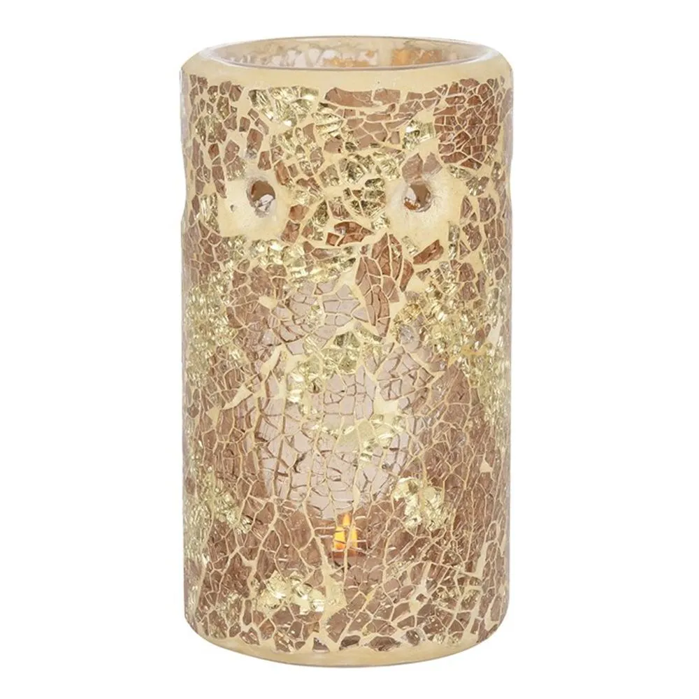 Crackle Glass Oil Burner - Gold Pillar - Home Fragrance Accessory