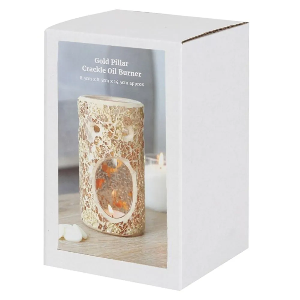 Crackle Glass Oil Burner - Gold Pillar - Home Fragrance Accessory