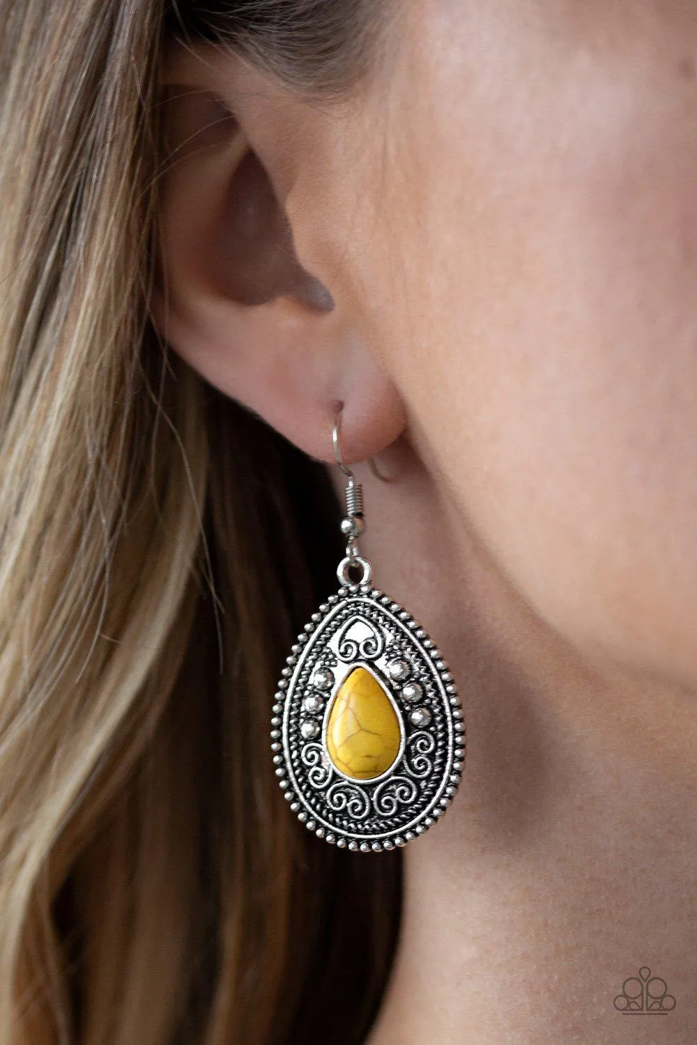 Desert Nirvana Yellow Stone Teardrop Earrings - Paparazzi Accessories