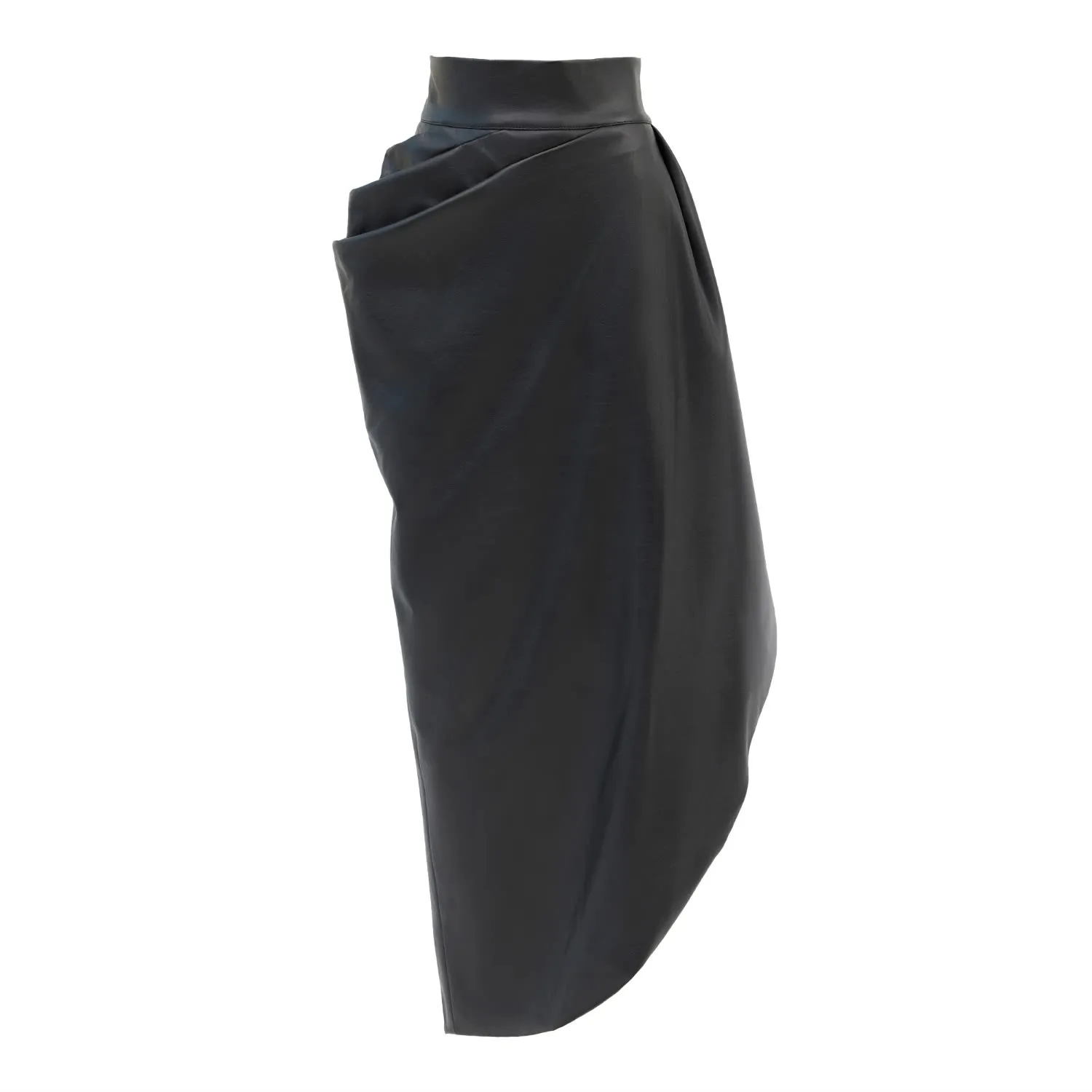 Designer Soft Faux Leather Asymmetrical Midi Skirt