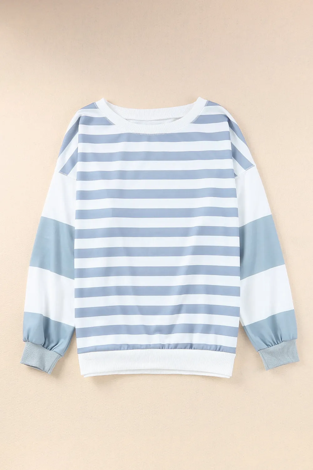 Drop Shoulder Striped Pullover Sweatshirt