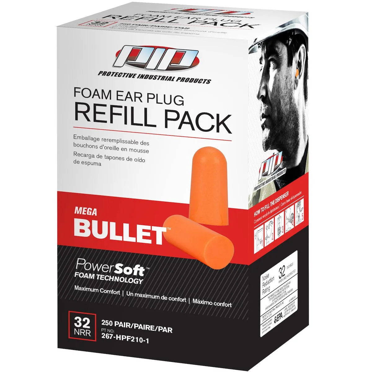 Earplugs - PIP Mega Bullet™ Disposable Soft Polyurethane Foam NPR 32 Ear Plugs 267-HPF210 / 267-HPF210C / 267-HPF210-1