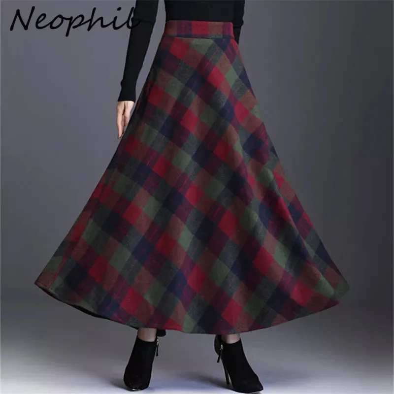 England Style Wool Tartan Skirt with Pockets and Loose Fit