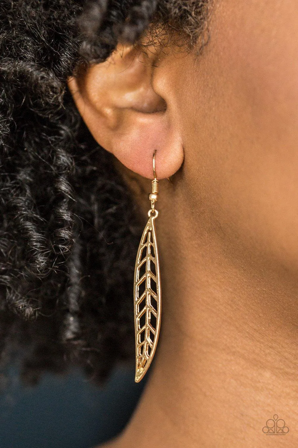 Feelin' Feathery Gold Earrings - Paparazzi Accessories