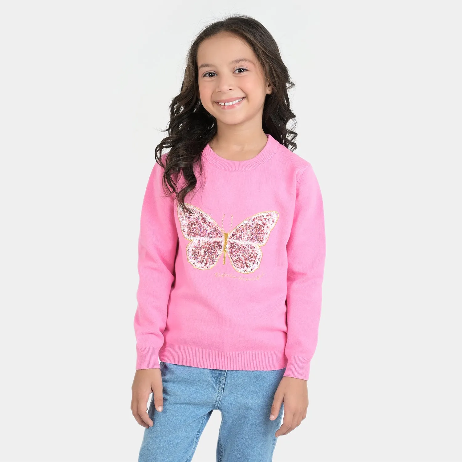 Girls Knitted Sweater Butterfly -Pink