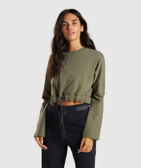 Gymshark Box Utility Cropped Sweater - Khaki