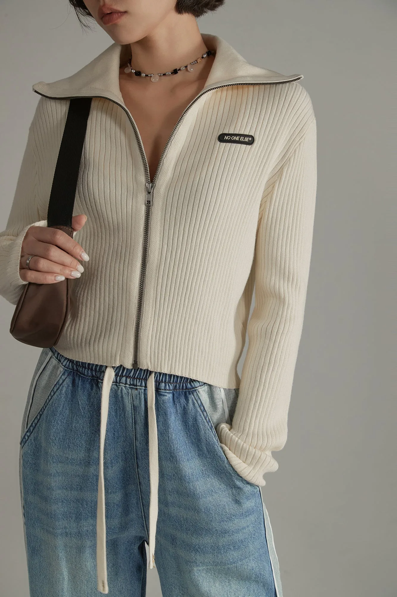 High Neck Zip-Up Cardigan