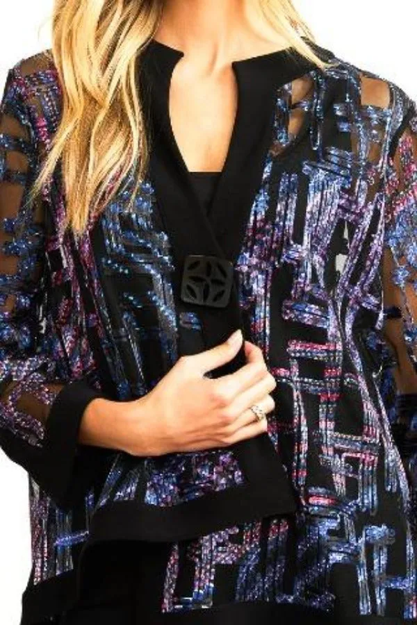 Joseph Ribkoff Purple/Multi/Black Mesh Jacket 204334