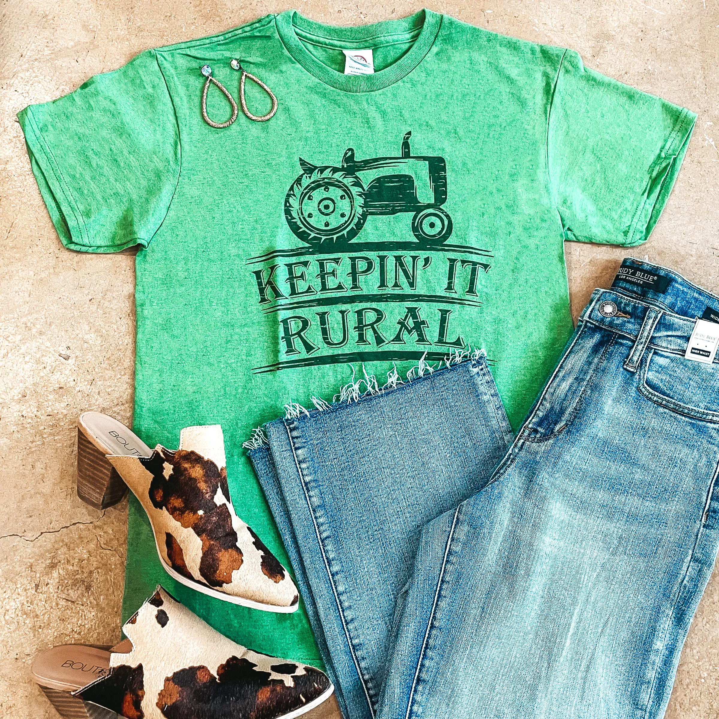 Last Chance Size Small, Large & XL | Keepin' It Rural Short Sleeve Graphic Tee in Kelly Green