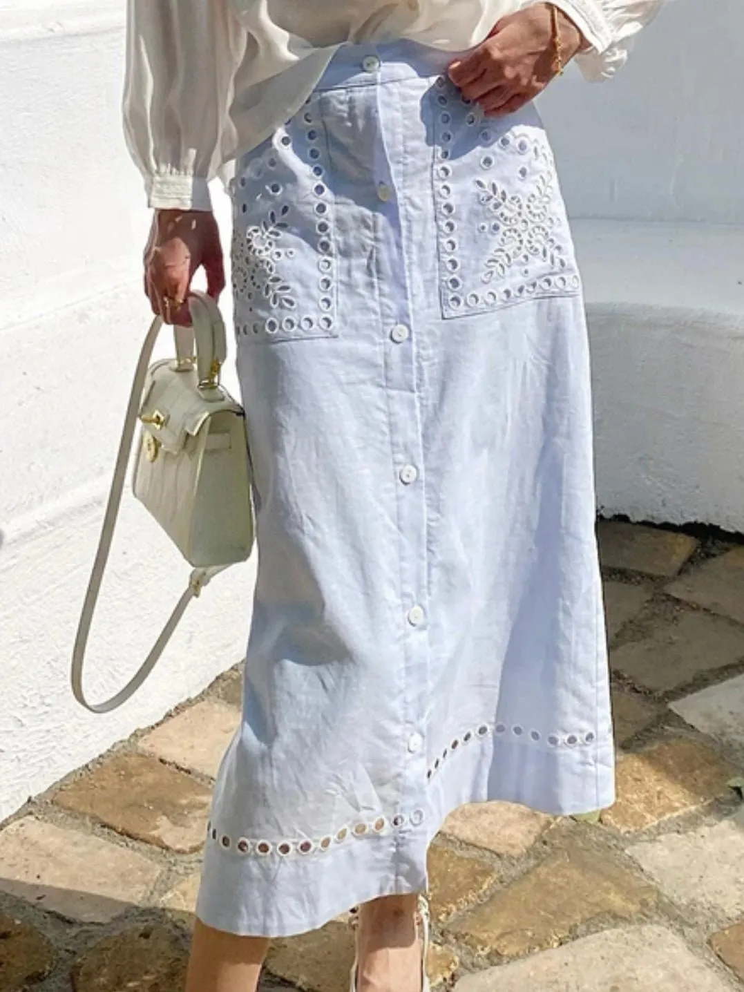 Light blue eyelet maxi skirt