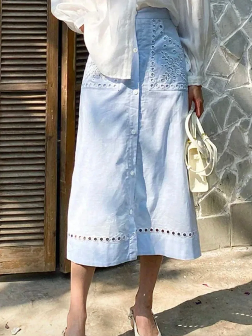 Light blue eyelet maxi skirt