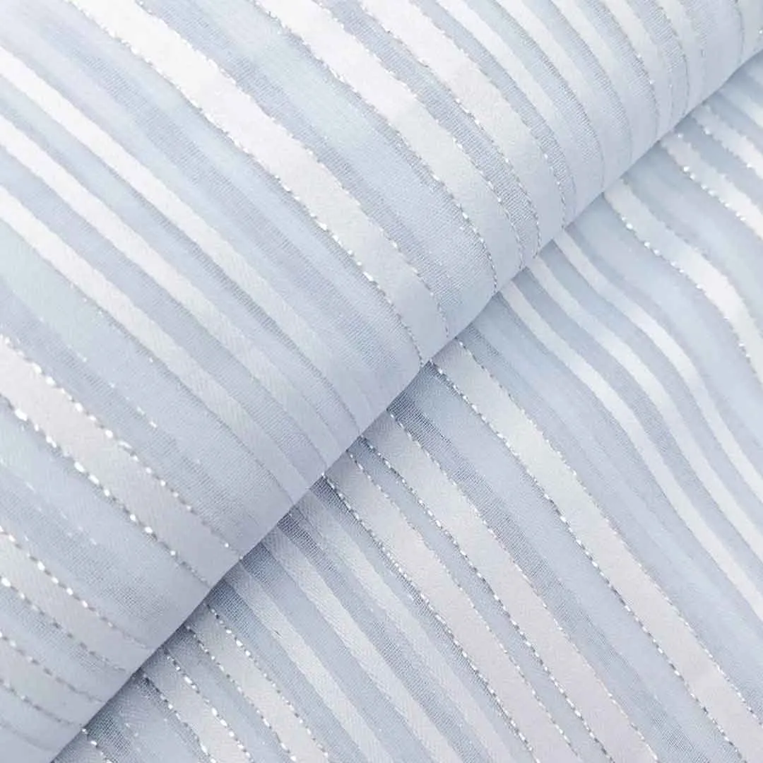 Light Blue Stripes Printed Georgette Fabric (Wholesale)