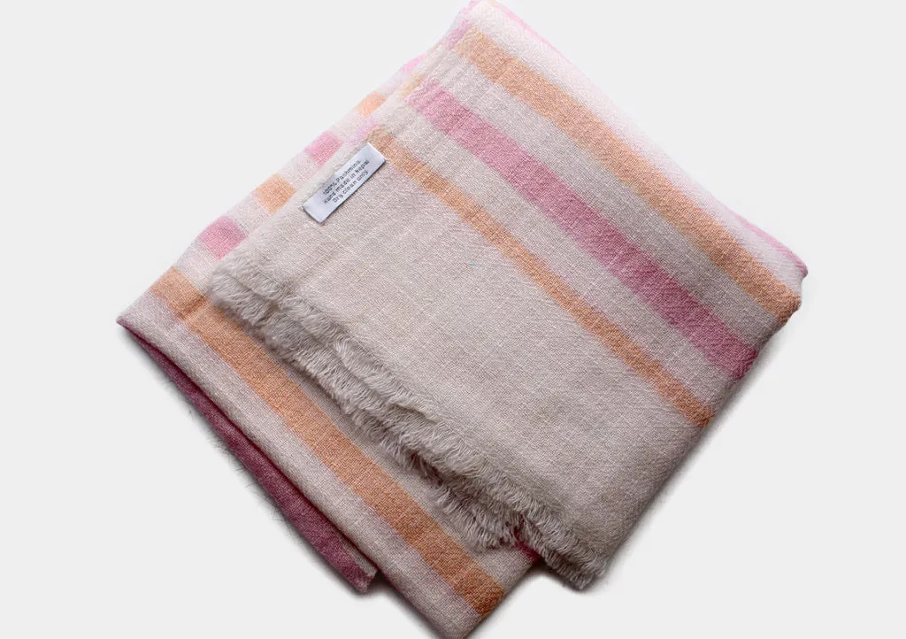 Light Pink and Yellow Striped 100% Pashmina Shawl