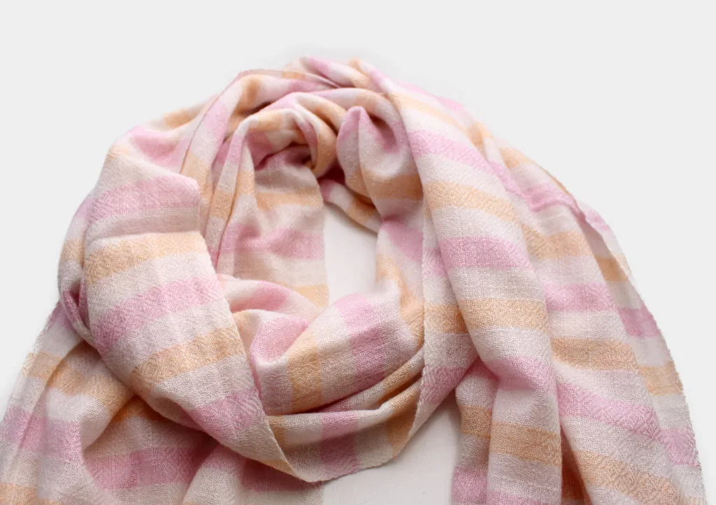 Light Pink and Yellow Striped 100% Pashmina Shawl