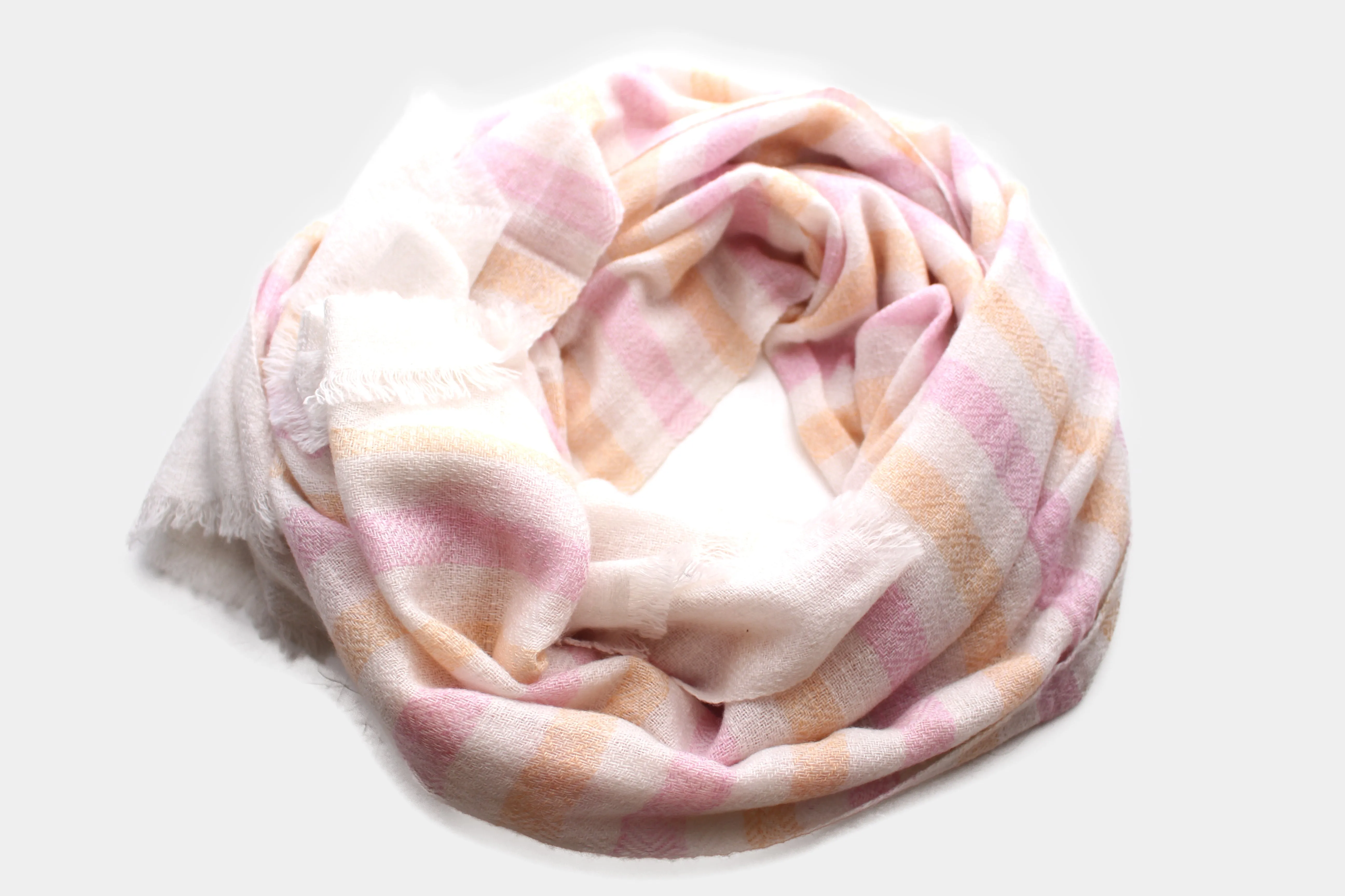 Light Pink and Yellow Striped 100% Pashmina Shawl