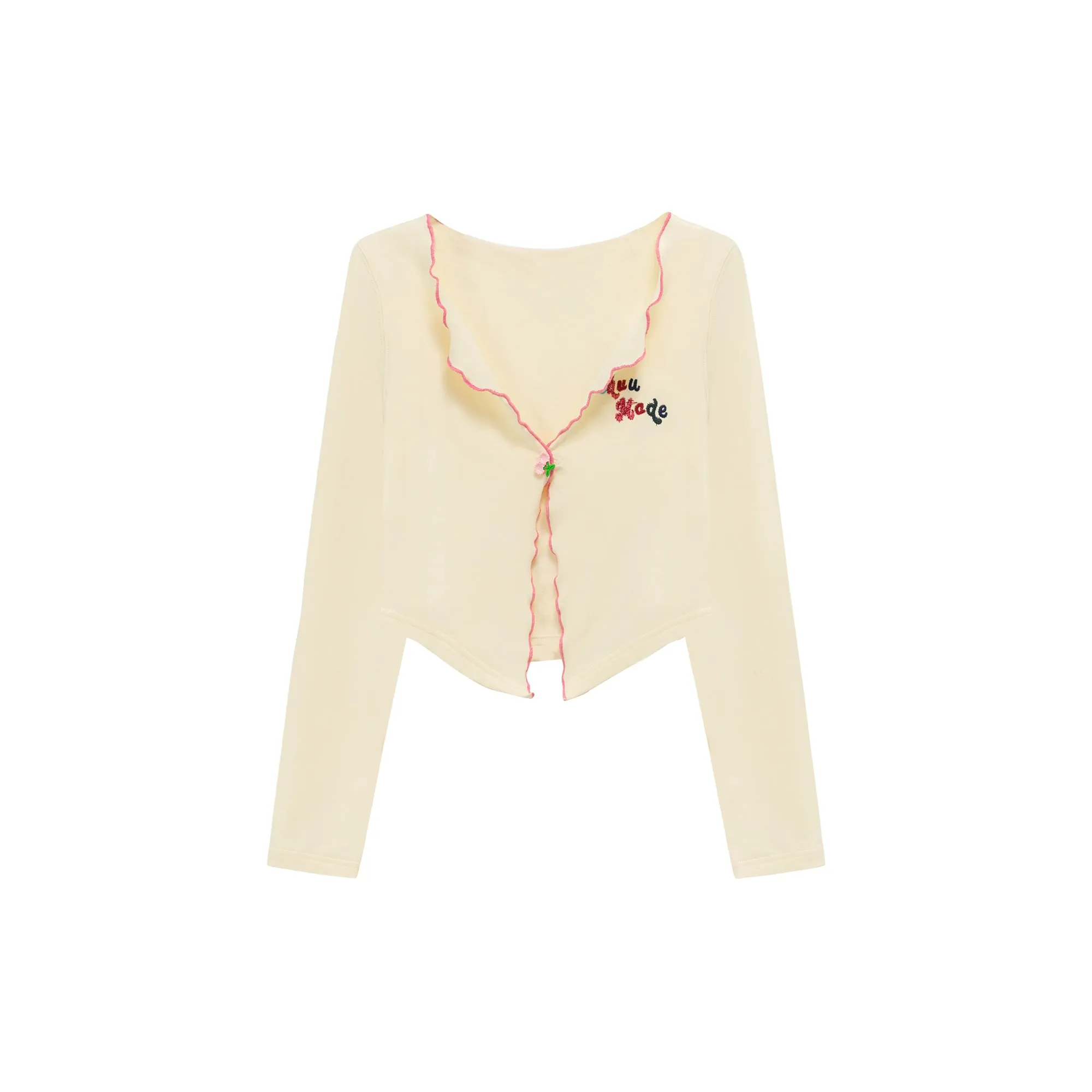 Logo Embroidered Ruffle Cardigan