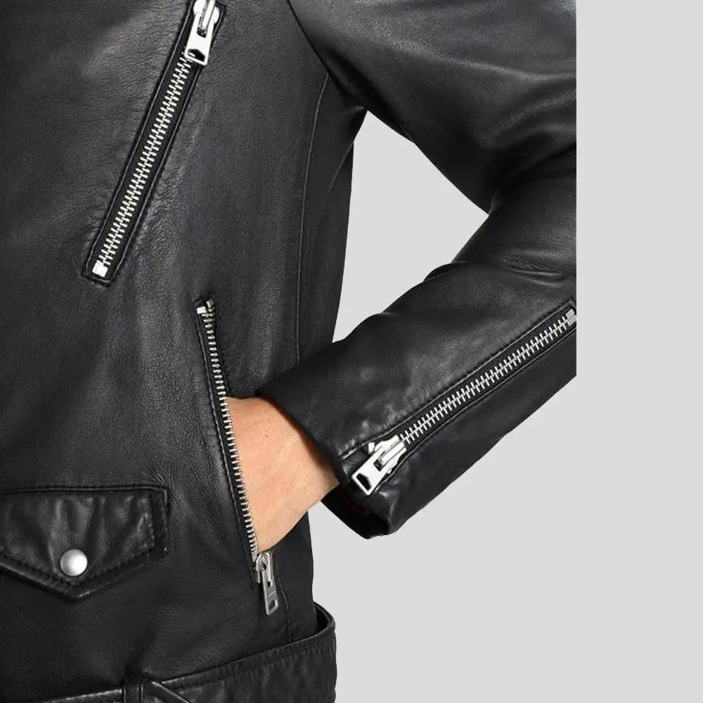 Lupe Black Removable Hooded Leather Jacket for Men