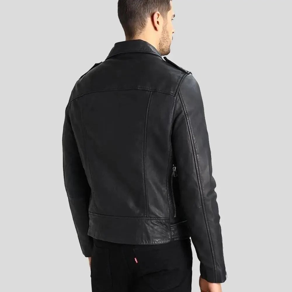 Lupe Black Removable Hooded Leather Jacket for Men