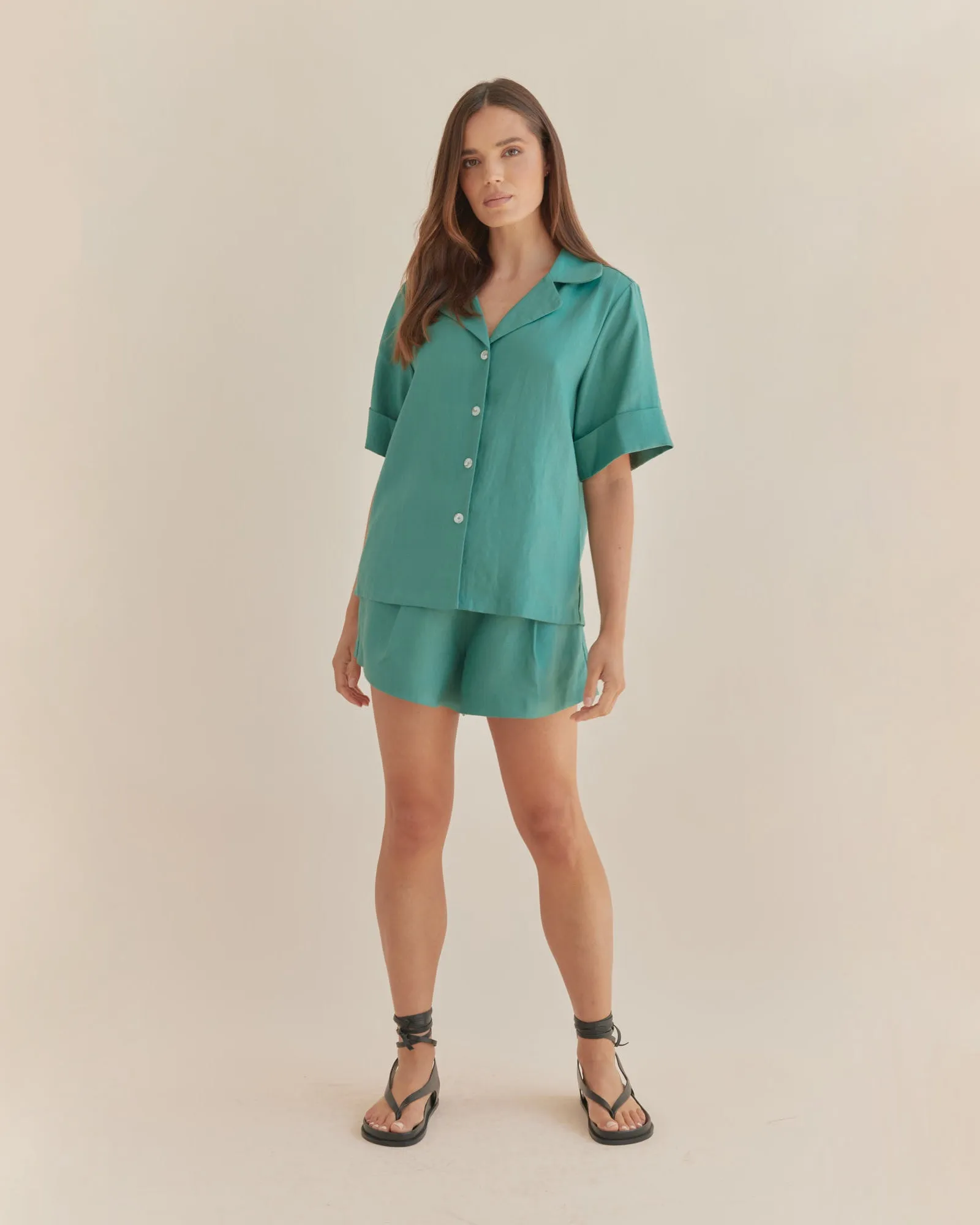 Maelle Linen Shirt - Evergreen